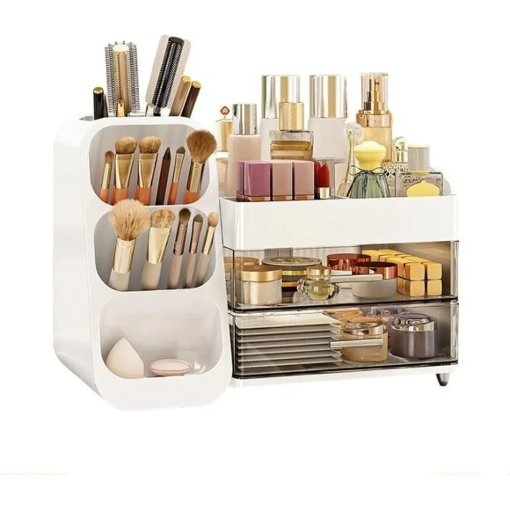 New Large White Makeup Organizer, 3 Clear Drawers for Vanity & Skincare Storage